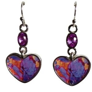 Sugilite Purple Turquoise Earrings Silver Dangle Unique Heart Shaped Only 3 Left